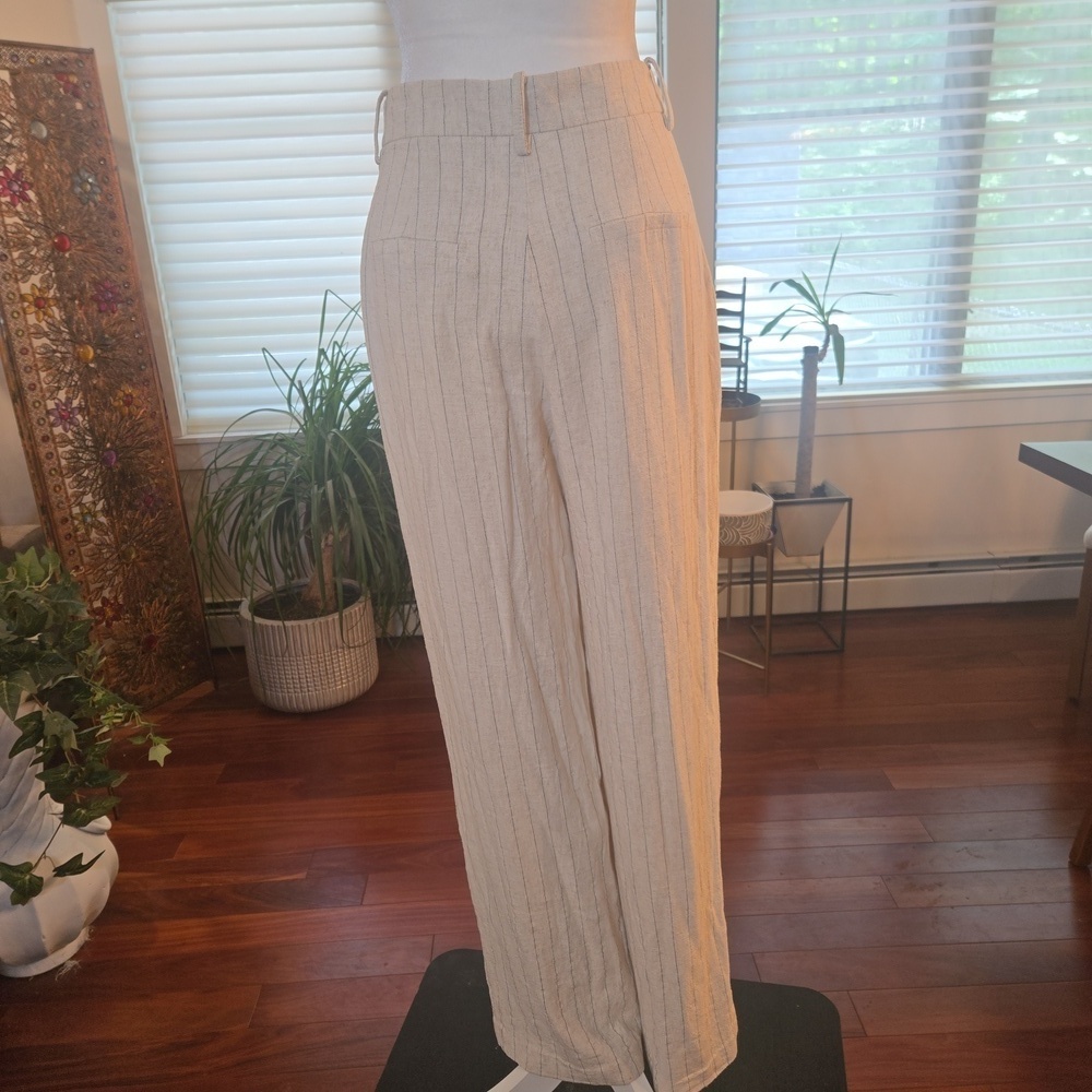 Avec Les Filles Womens Linen Pin Striped Blazer & Trouser Suit Set Beige Small - Picture 9 of 12